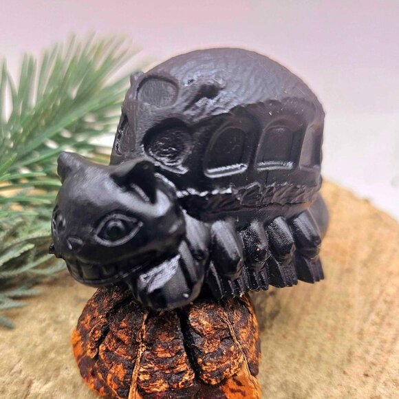 Nature Black Obsidian Hand Carved Cat Bus 3" Decor Figure - Picture 10 of 10